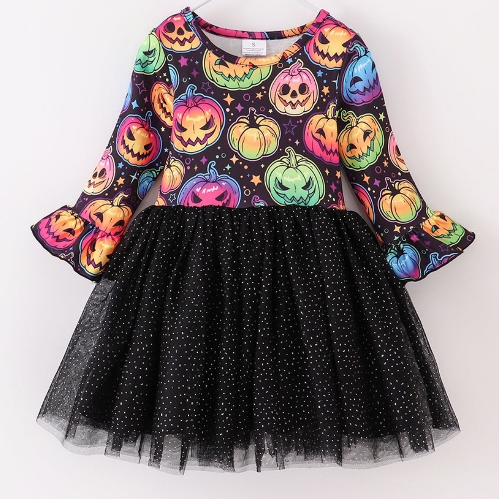 Halloween Colorful Pumpkin Print Girl's Tutu Dress